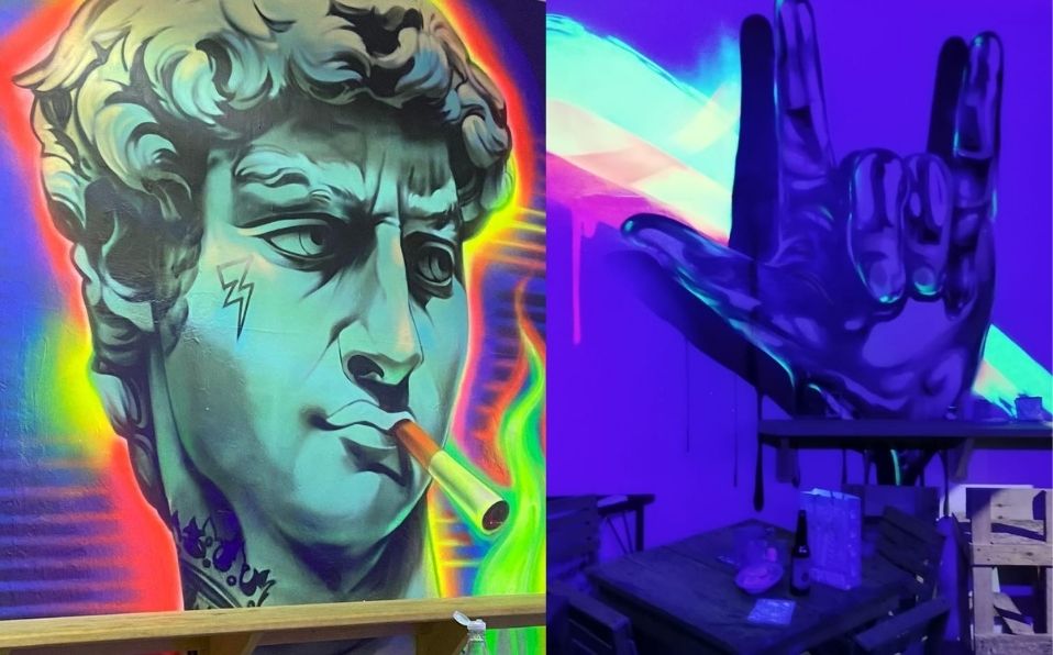 Los murales, grafitis y luces neón dan un aspecto psicodélico al lugar (GR)